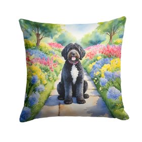 Portuguese Water Dog Spring Path Throw Pillow Machine Washable, Indoor Outdoor Decorative Pillow for Couch, Bed or Patio, 18Hx18W