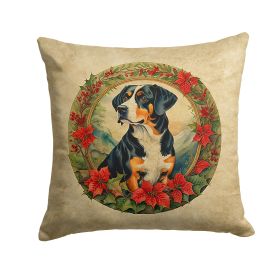 Entlebucher Mountain Dog Christmas Flowers Throw Pillow Machine Washable, Indoor Outdoor Decorative Pillow for Couch, Bed or Patio, 18Hx18W