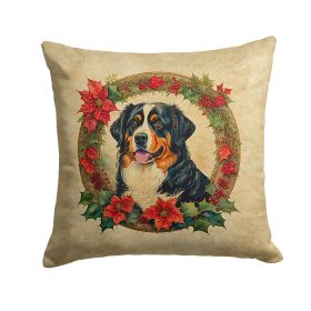 Bernese Mountain Dog Christmas Flowers Throw Pillow Machine Washable, Indoor Outdoor Decorative Pillow for Couch, Bed or Patio, 18Hx18W