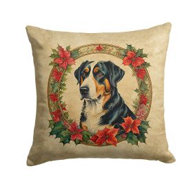 Greater Swiss Mountain Dog Christmas Flowers Throw Pillow Machine Washable, Indoor Outdoor Decorative Pillow for Couch, Bed or Patio, 18Hx18W