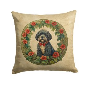 Portuguese Water Dog Christmas Flowers Throw Pillow Machine Washable, Indoor Outdoor Decorative Pillow for Couch, Bed or Patio, 18Hx18W