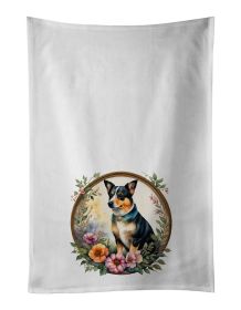 Lancashire Heeler and Flowers Kitchen Towel Set of 2 White Dish Towels Decorative Bathroom Hand towel for Hand, Face, Hair, Yoga, Tea, Dishcloth