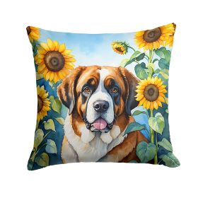 Saint Bernard in Sunflowers Throw Pillow Machine Washable, Indoor Outdoor Decorative Pillow for Couch, Bed or Patio, 14Hx14W