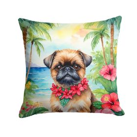 Brussels Griffon Luau Throw Pillow Machine Washable, Indoor Outdoor Decorative Pillow for Couch, Bed or Patio, 14Hx14W