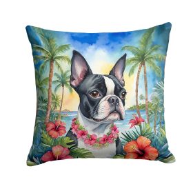 Boston Terrier Luau Throw Pillow Machine Washable, Indoor Outdoor Decorative Pillow for Couch, Bed or Patio, 14Hx14W