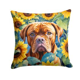 Dogue de Bordeaux in Sunflowers Throw Pillow Machine Washable, Indoor Outdoor Decorative Pillow for Couch, Bed or Patio, 14Hx14W