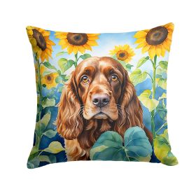 English Cocker Spaniel in Sunflowers Throw Pillow Machine Washable, Indoor Outdoor Decorative Pillow for Couch, Bed or Patio, 14Hx14W