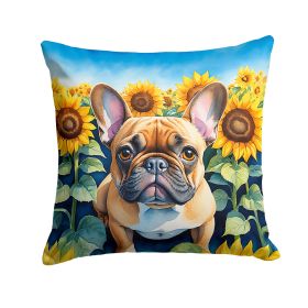 French Bulldog in Sunflowers Throw Pillow Machine Washable, Indoor Outdoor Decorative Pillow for Couch, Bed or Patio, 14Hx14W