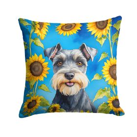 Schnauzer in Sunflowers Throw Pillow Machine Washable, Indoor Outdoor Decorative Pillow for Couch, Bed or Patio, 14Hx14W