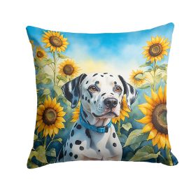 Dalmatian in Sunflowers Throw Pillow Machine Washable, Indoor Outdoor Decorative Pillow for Couch, Bed or Patio, 14Hx14W