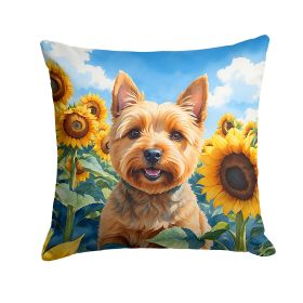 Norwich Terrier in Sunflowers Throw Pillow Machine Washable, Indoor Outdoor Decorative Pillow for Couch, Bed or Patio, 14Hx14W