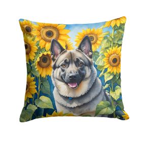 Norwegian Elkhound in Sunflowers Throw Pillow Machine Washable, Indoor Outdoor Decorative Pillow for Couch, Bed or Patio, 14Hx14W