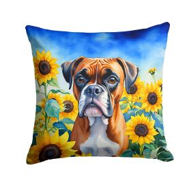 Boxer in Sunflowers Throw Pillow Machine Washable, Indoor Outdoor Decorative Pillow for Couch, Bed or Patio, 14Hx14W