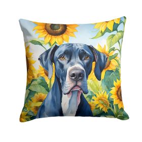 Great Dane in Sunflowers Throw Pillow Machine Washable, Indoor Outdoor Decorative Pillow for Couch, Bed or Patio, 14Hx14W