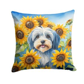 Tibetan Terrier in Sunflowers Throw Pillow Machine Washable, Indoor Outdoor Decorative Pillow for Couch, Bed or Patio, 14Hx14W