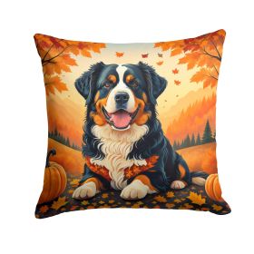 Bernese Mountain Dog Fall Throw Pillow Machine Washable, Indoor Outdoor Decorative Pillow for Couch, Bed or Patio, 14Hx14W