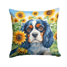 Cavalier Spaniel in Sunflowers Throw Pillow Machine Washable, Indoor Outdoor Decorative Pillow for Couch, Bed or Patio, 14Hx14W (Default: Default)