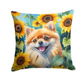 Pomeranian in Sunflowers Throw Pillow Machine Washable, Indoor Outdoor Decorative Pillow for Couch, Bed or Patio, 14Hx14W (Default: Default)