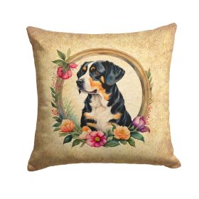 Entlebucher Mountain Dog and Flowers Throw Pillow Machine Washable, Indoor Outdoor Decorative Pillow for Couch, Bed or Patio, 14Hx14W (Default: Default)