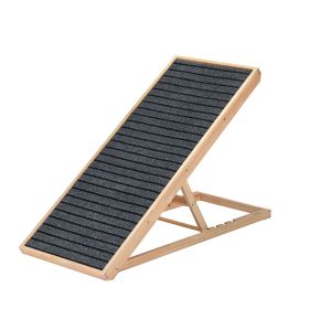 39" Long Wooden Pet Ramp, Folding Dog Cat Ramp with Height Adjustment From 15.8" to 23.6" and Non-Slip Mat for Bed Couch, Natural (Color: as Pic)