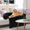 Black Plush Calming Dog Couch Bed with Anti-Slip Bottom